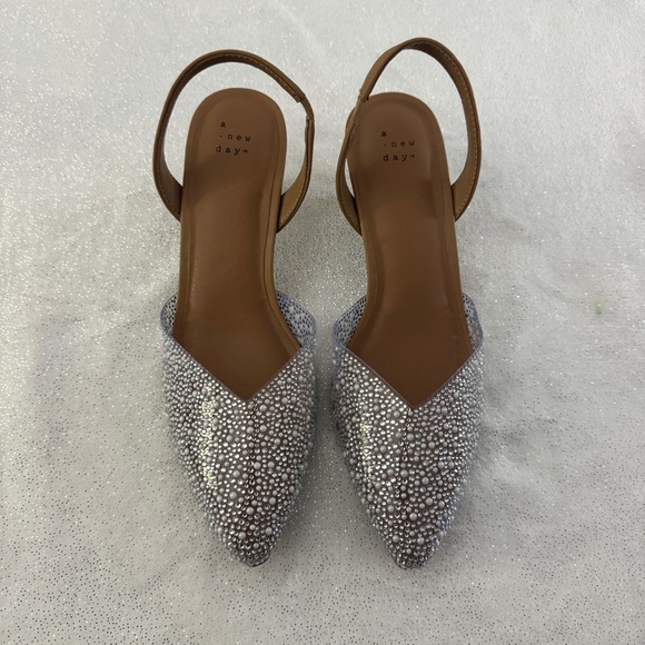 A NEW DAY Women’s Isabel Embellished Slingback Kitten Heels Clear - Picture 2 of 9
